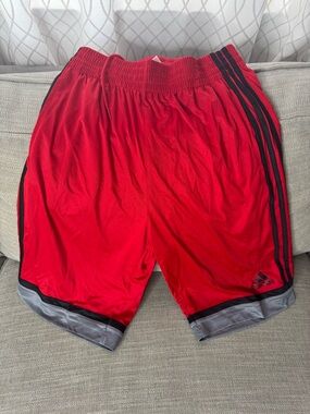 adidas Red Men’s Athletic Shorts with Black Stripes